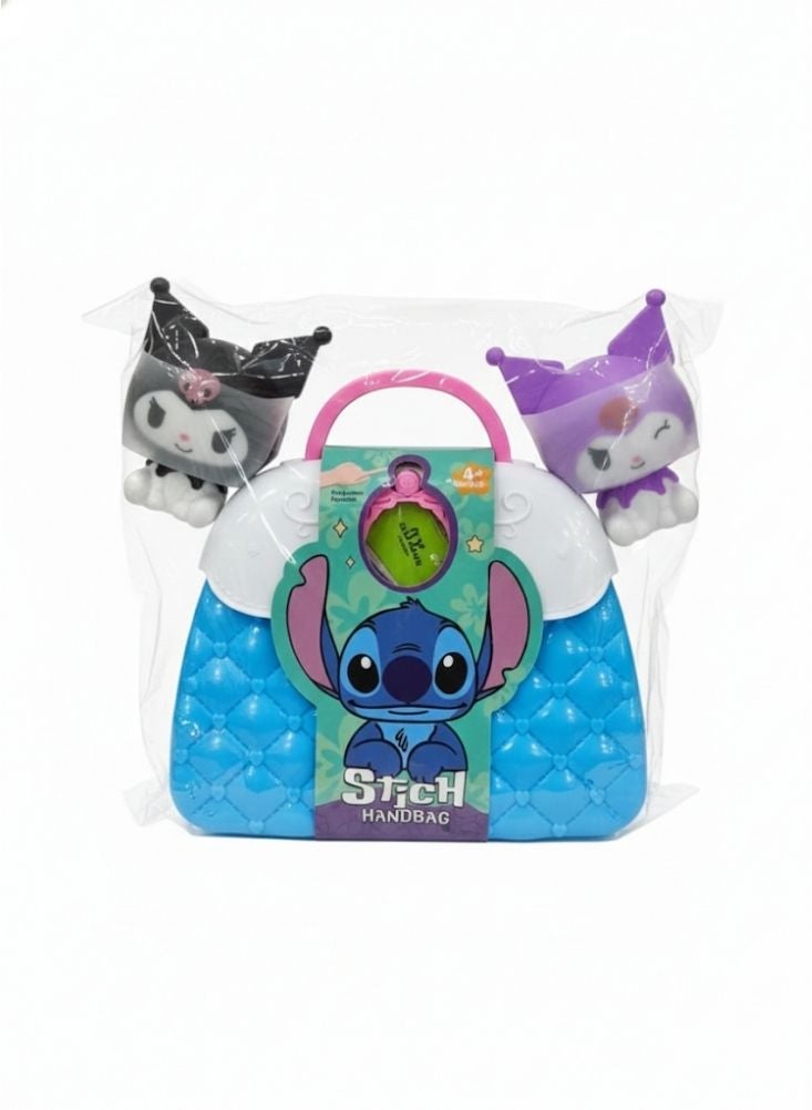 بريميم مجموعة ألعاب حقيبة يد للأطفال بتصميم شخصية ستيتش الكرتونية - حقيبة حمل محمولة لطيفة مع شخصيات صغيرة، حقيبة تخزين للعب التخيلي للبنات - Image 3